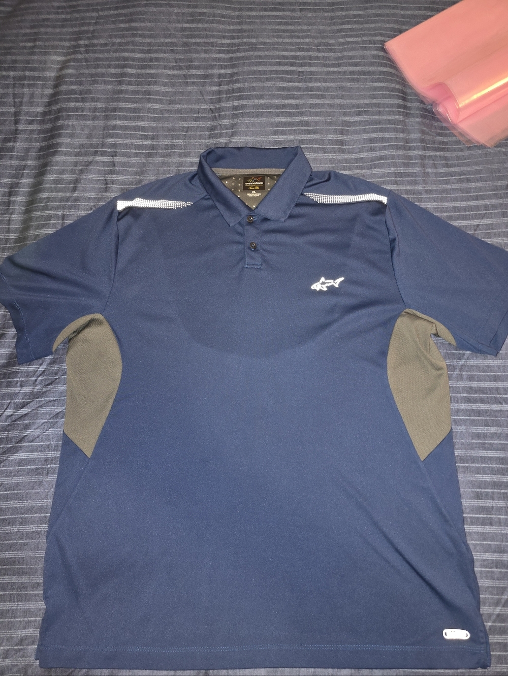 XL - Greg Norman Collection Navy Polo with Shark Logo Lightweight